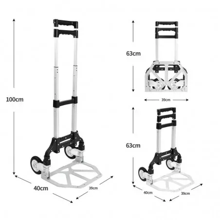 carretilla mano portátil plegable extensible aluminio ruedas