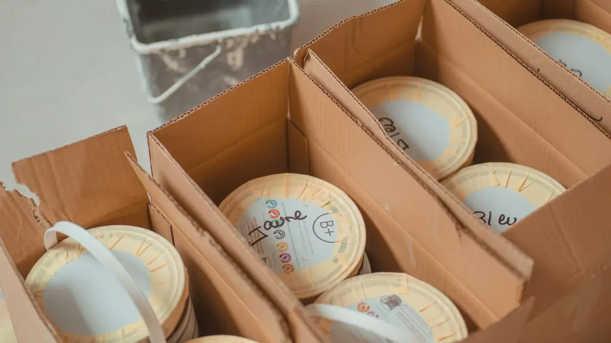 Platos y tazas envueltos dentro de cajas de cartón