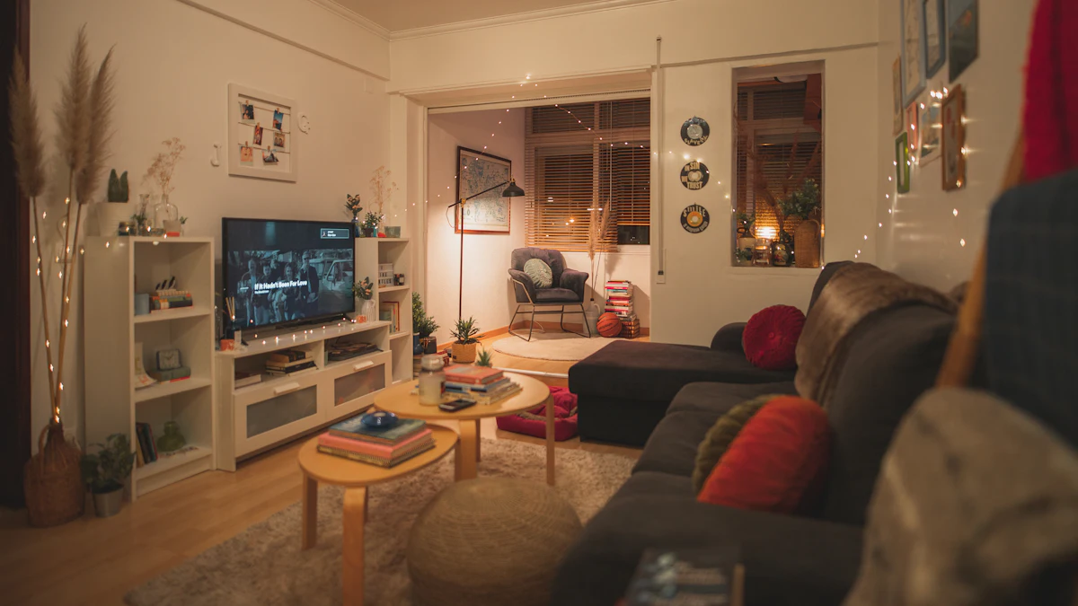 Sala de estar llena de muebles