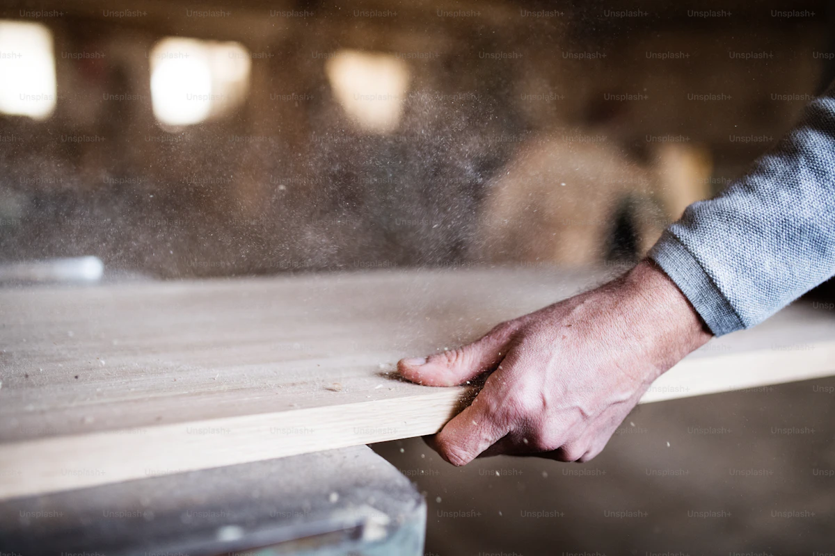 Lijadora eléctrica sobre una tabla de madera
